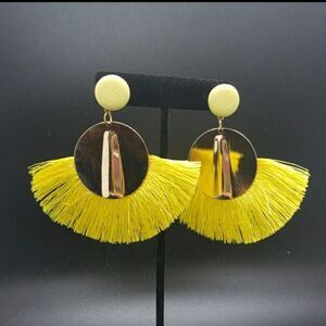 Yellow Fan Fringe Tassel Earrings